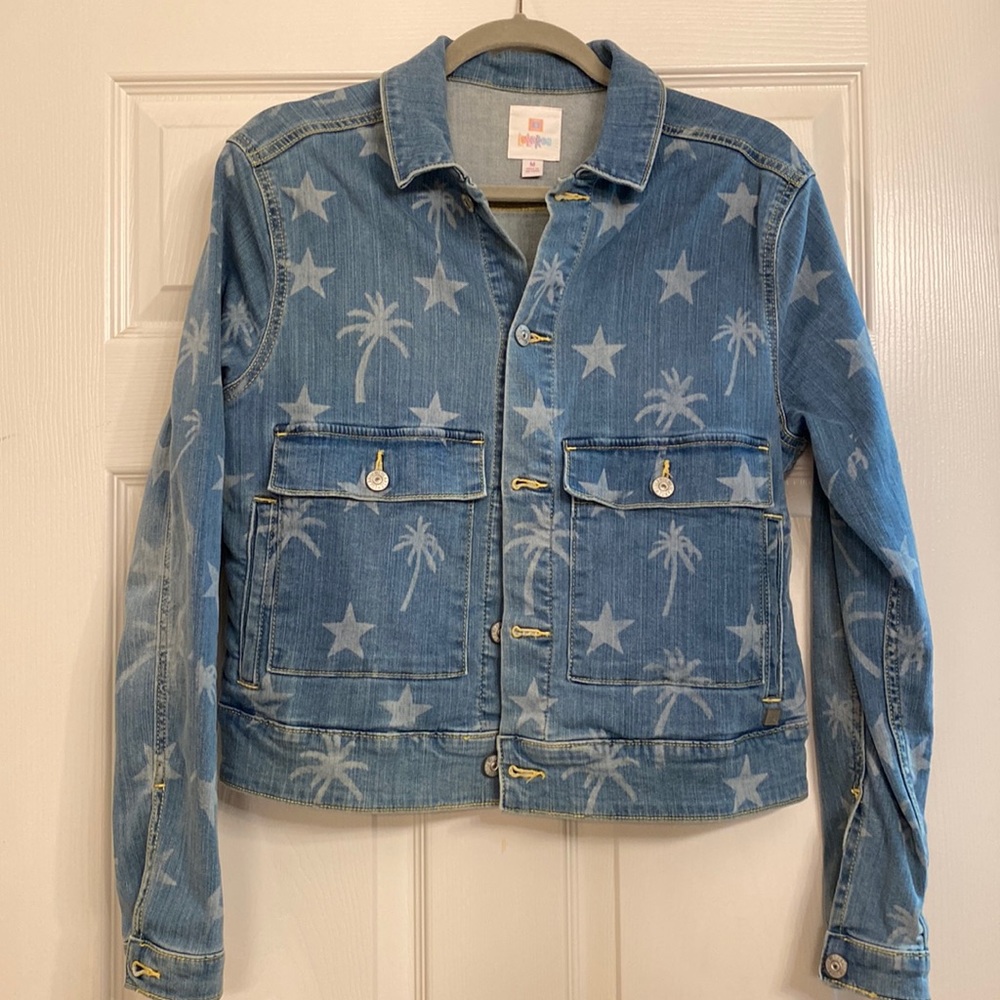 LuLaRoe Palm Stars Print Denim Jacket Size M NWOT
